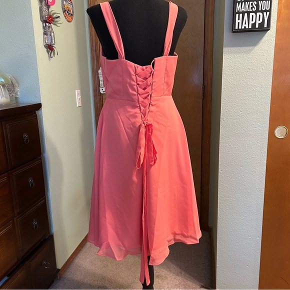 NWOT coral sleeveless formal dress with sheer jacket rhinestone brooch size 10 - Picture 5 of 11